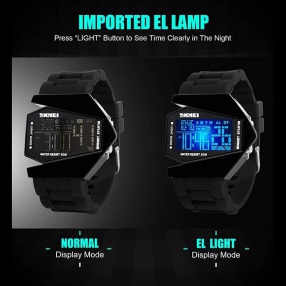 Men’s Sports Military Watches Digital Airplane Shaped LED Ligh - Picture 4 of 10